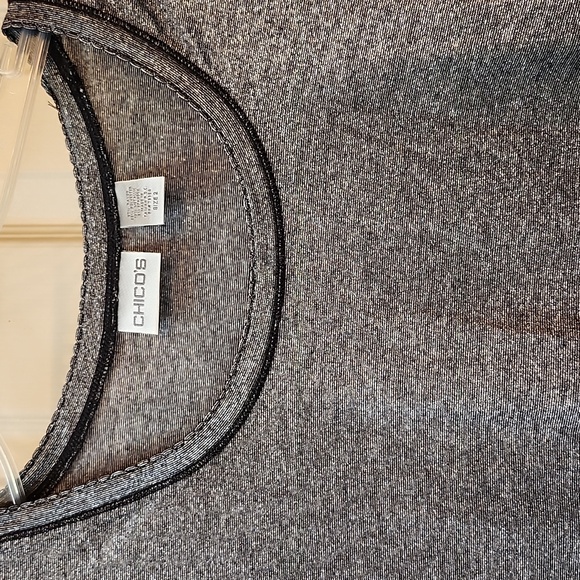 Chicos-Women's Metallic Silver Long Sleeve Shirt Size 2 - Picture 3 of 7